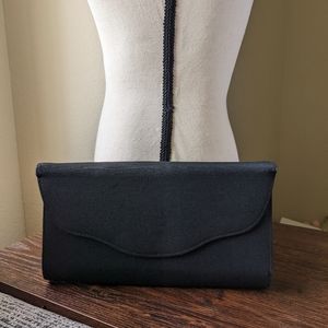 Vintage Black Fabric Multi Zipper Pocket Purse Clutch Wallet
